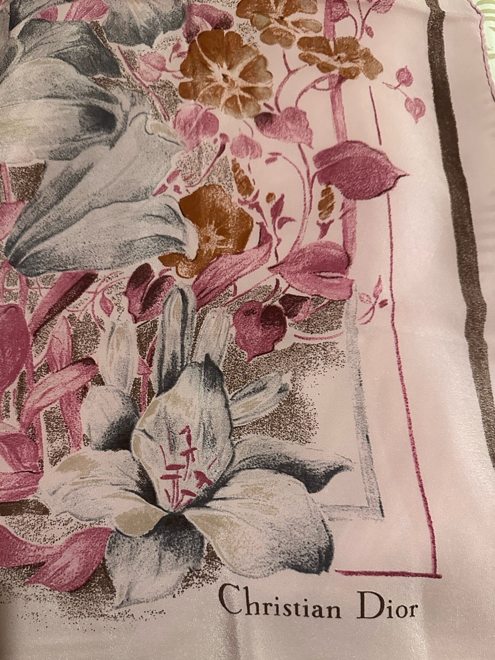 Christian Dior Pink Floral Square Scarf - Picture 7 of 11